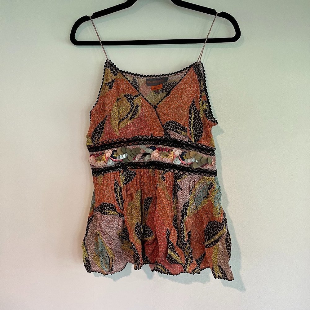 Bhanuni Jyoti Embellished V Neck Peplum Tank Top NWT Size 10 JB